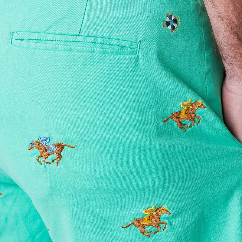 Stretch Twill Cisco Short with Embroidered Racing Horses by Castaway Clothing - Country Club Prep