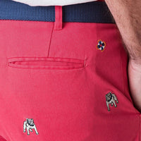 Stretch Twill Cisco Short with Bulldog in Hurricane Red by Castaway Clothing - Country Club Prep