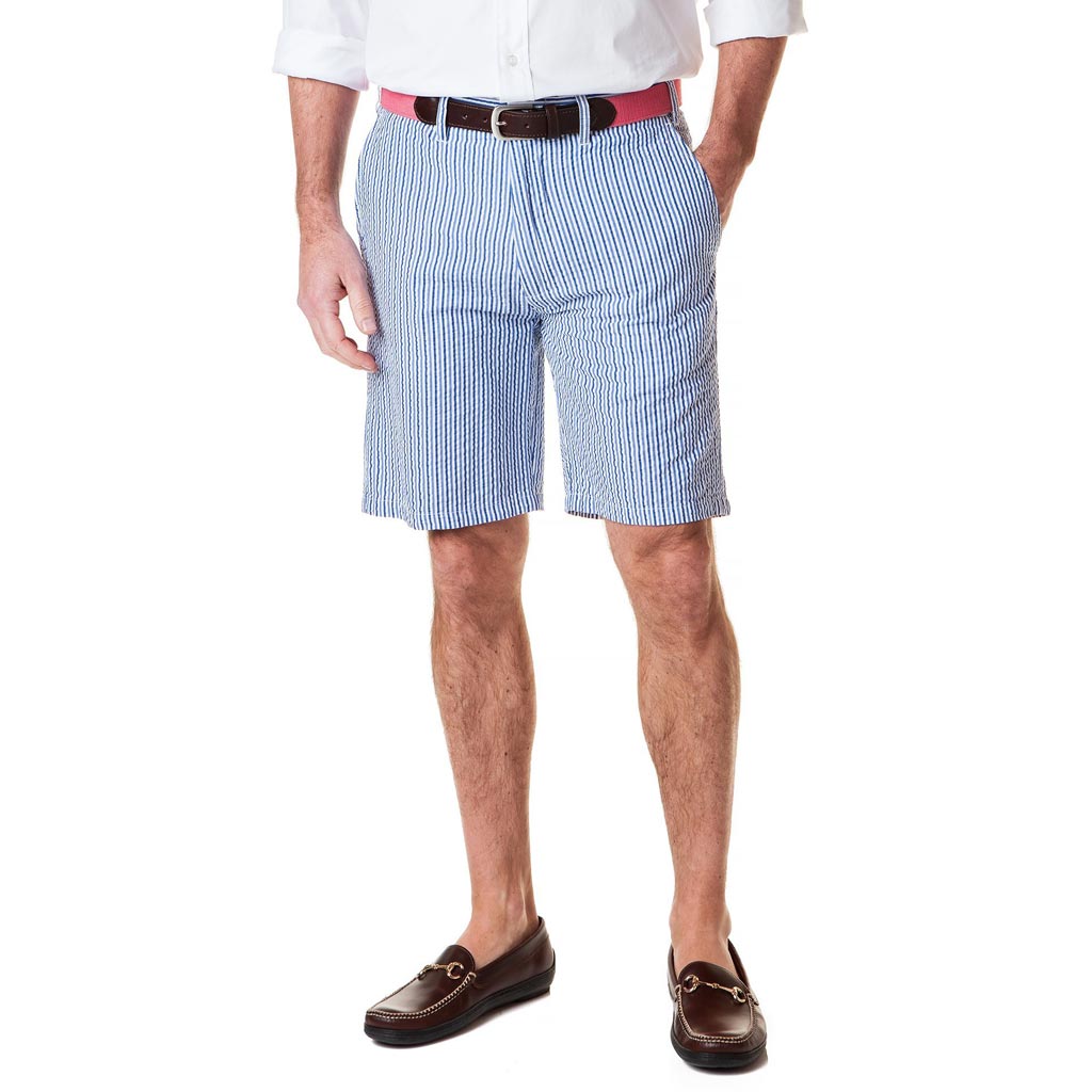 Cisco Short in Royal & Navy Seersucker by Castaway Clothing - Country Club Prep