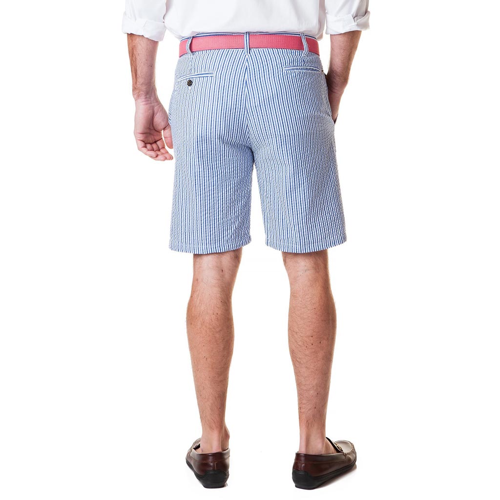 Cisco Short in Royal & Navy Seersucker by Castaway Clothing - Country Club Prep