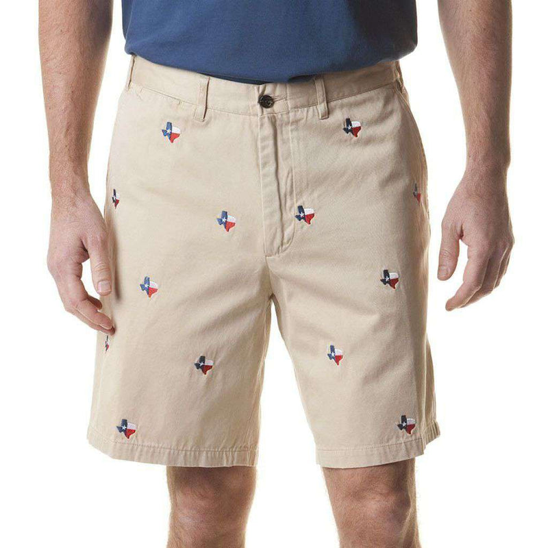 Cisco Short in Tan with Embroidered Lonestar State by Castaway Clothing - Country Club Prep