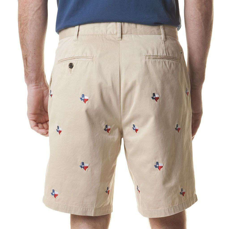 Cisco Short in Tan with Embroidered Lonestar State by Castaway Clothing - Country Club Prep