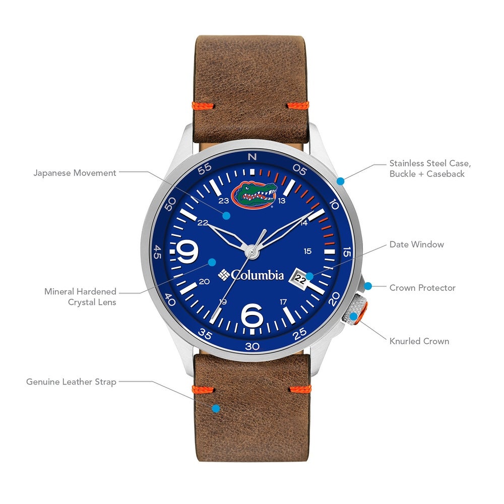 University of Florida Canyon Ridge 3-Hand Date Saddle Leather Watch by Columbia Sportswear - Country Club Prep