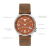 Texas Longhorns Canyon Ridge 3-Hand Date Saddle Leather Watch by Columbia Sportswear - Country Club Prep