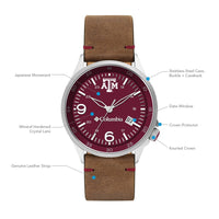 Texas A&M Canyon Ridge 3-Hand Date Saddle Leather Watch by Columbia Sportswear - Country Club Prep