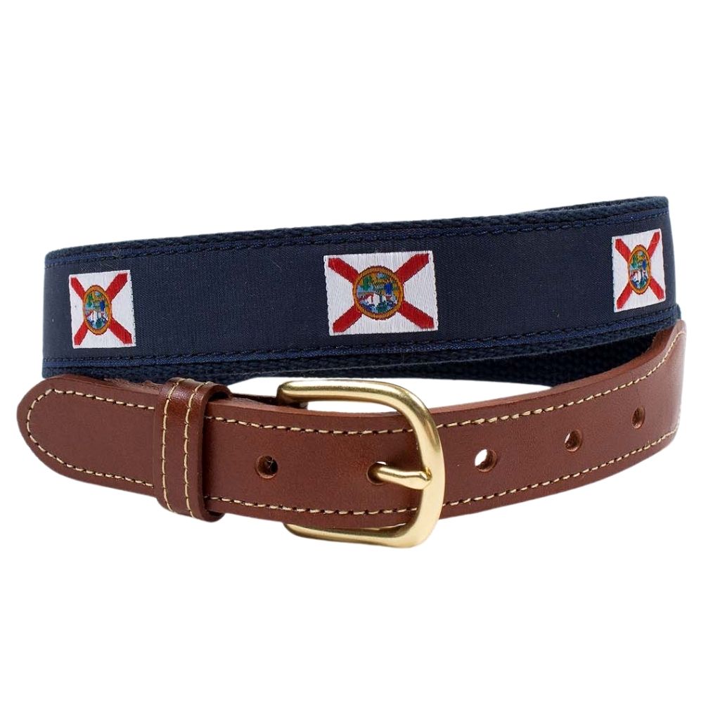 Florida Flag Leather Tab Belt by Country Club Prep - Country Club Prep