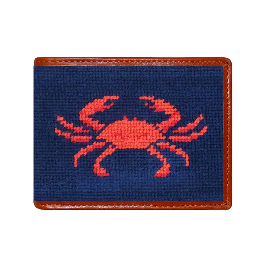 Coral Crab Needlepoint Wallet by Smathers & Branson - Country Club Prep