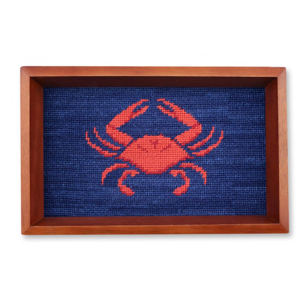 Coral Crab Needlepoint Valet Tray by Smathers & Branson - Country Club Prep