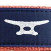 Boat Cleat Leather Tab Belt in Navy on Soft Red Canvas by Country Club Prep - Country Club Prep
