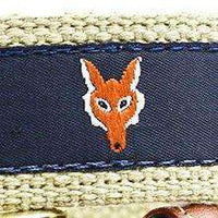 Fox Head Leather Tab Belt in Navy on Khaki Canvas by Country Club Prep - Country Club Prep