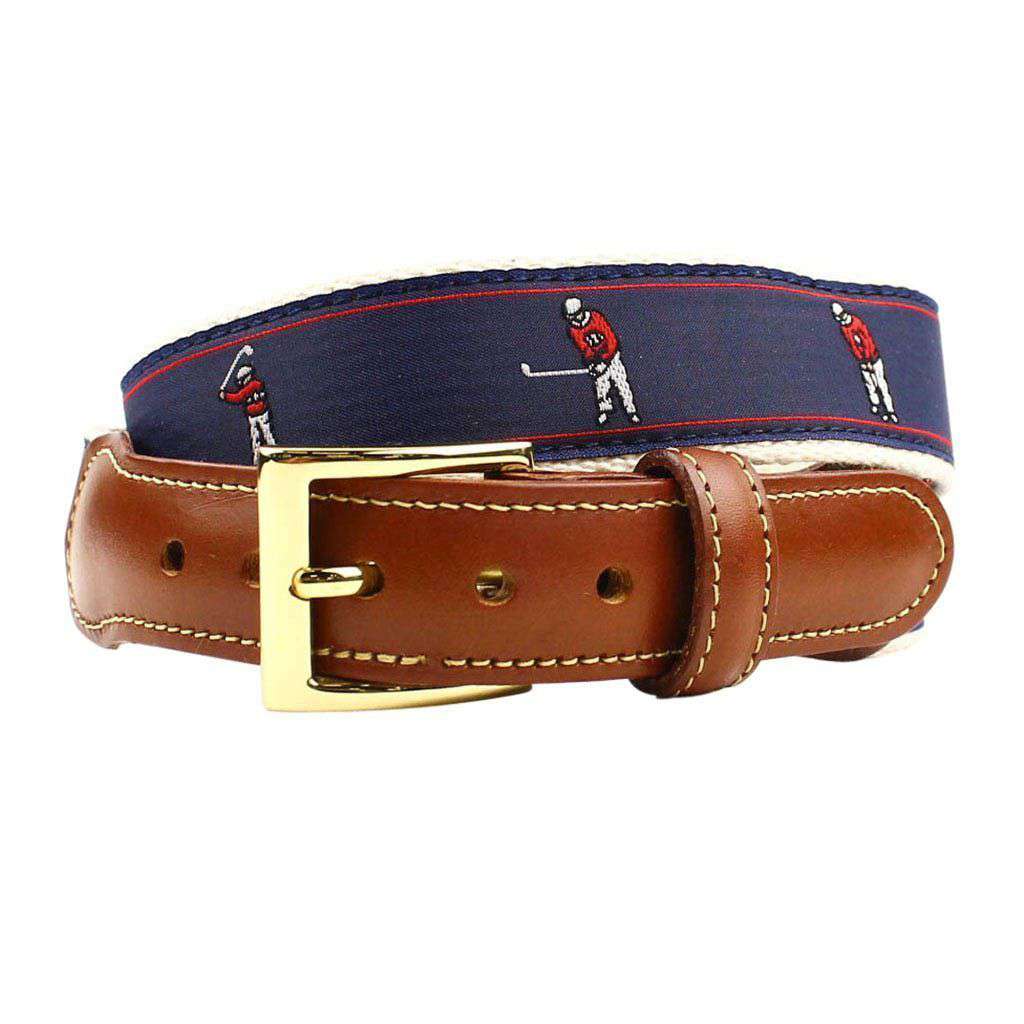 Bushwood Golf Swing Leather Tab Belt in Navy by Country Club Prep - Country Club Prep