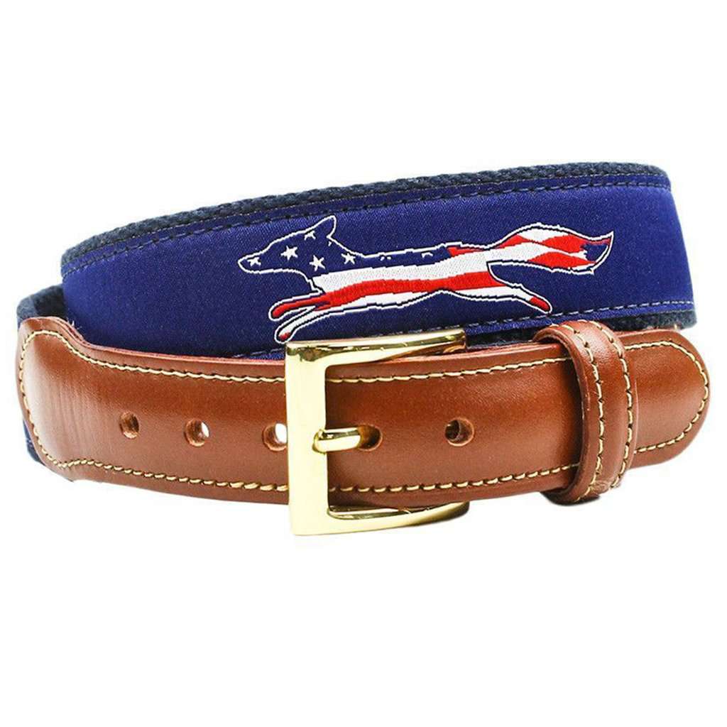 Patriotic American Flag Longshanks the Fox Ribbon Belt in Navy by Country Club Prep - Country Club Prep