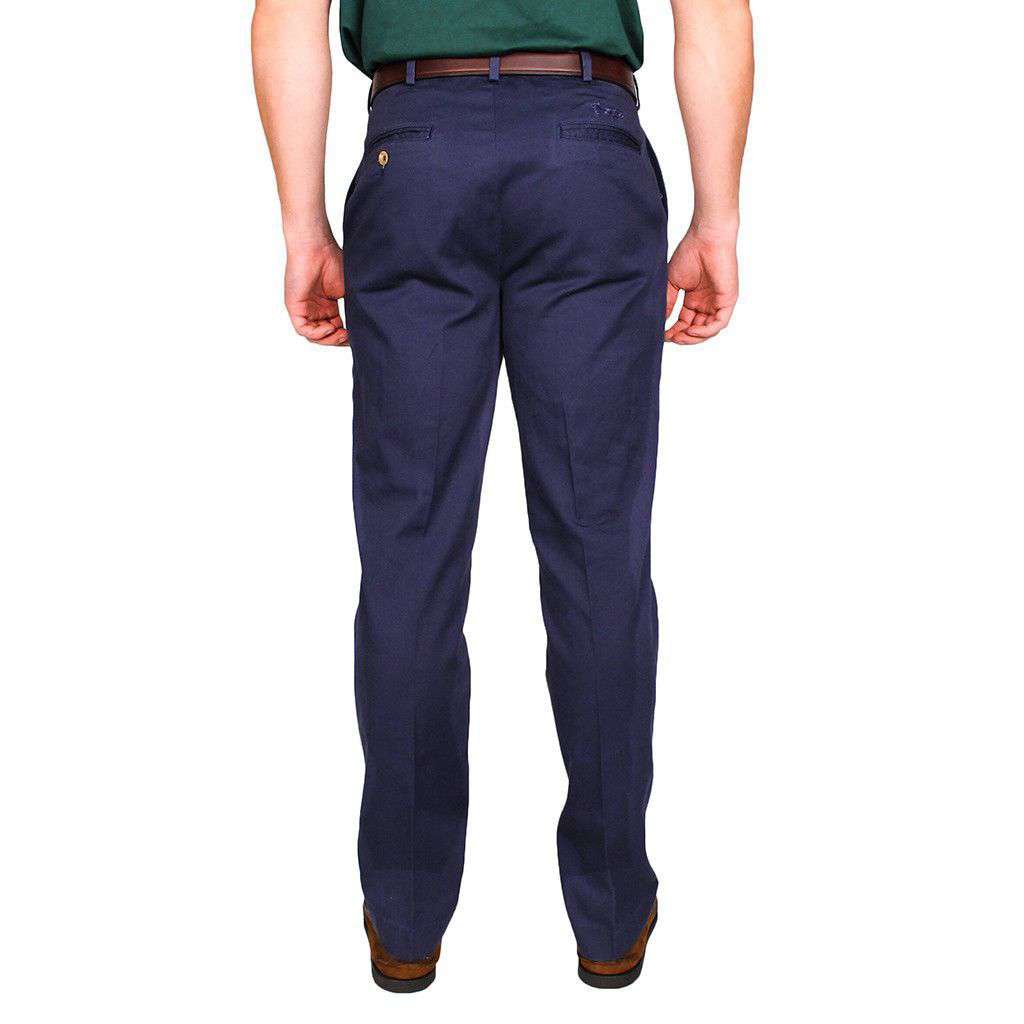 Tailored Fit Flat Twill Pant in Navy by Country Club Prep - Country Club Prep