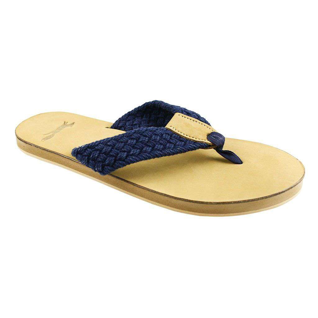 Navy Macreme Strap Leather Sandal by Country Club Prep - Country Club Prep