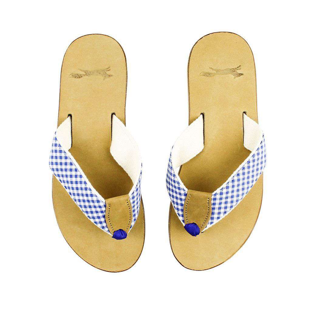 Gingham Strap Leather Sandal in Royal Blue by Country Club Prep - Country Club Prep