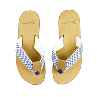 Gingham Strap Leather Sandal in Royal Blue by Country Club Prep - Country Club Prep
