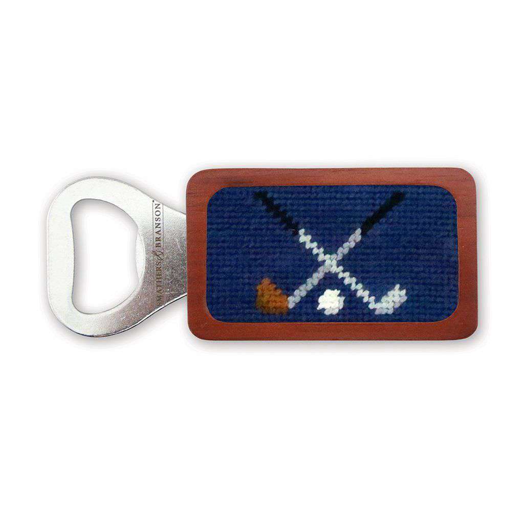 Crossed Clubs Needlepoint Bottle Opener in Classic Navy by Smathers & Branson - Country Club Prep