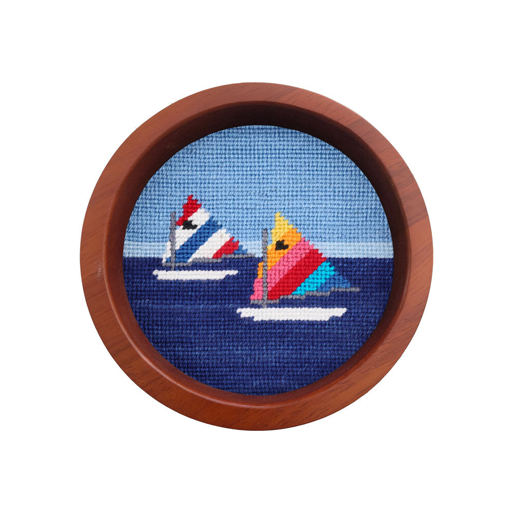 Day Sailor Needlepoint Wine Bottle Coaster by Smathers & Branson - Country Club Prep