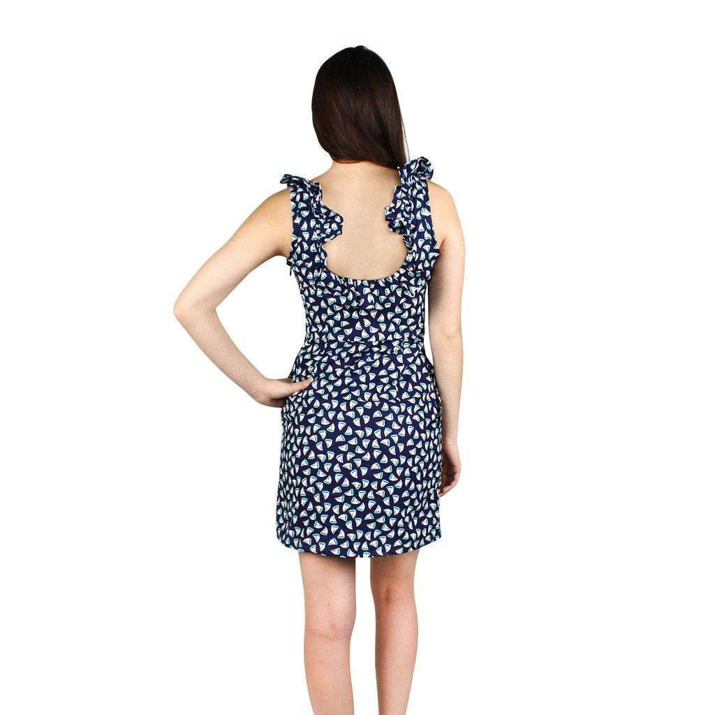 Cathryn Dress in Navy Sailboat Print by Dayton K. - Country Club Prep