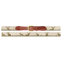 Deer Hunting Needlepoint Belt in Light Khaki by Smathers & Branson - Country Club Prep
