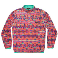 Dorado Fleece Pullover in Coral and Teal by Southern Marsh - Country Club Prep