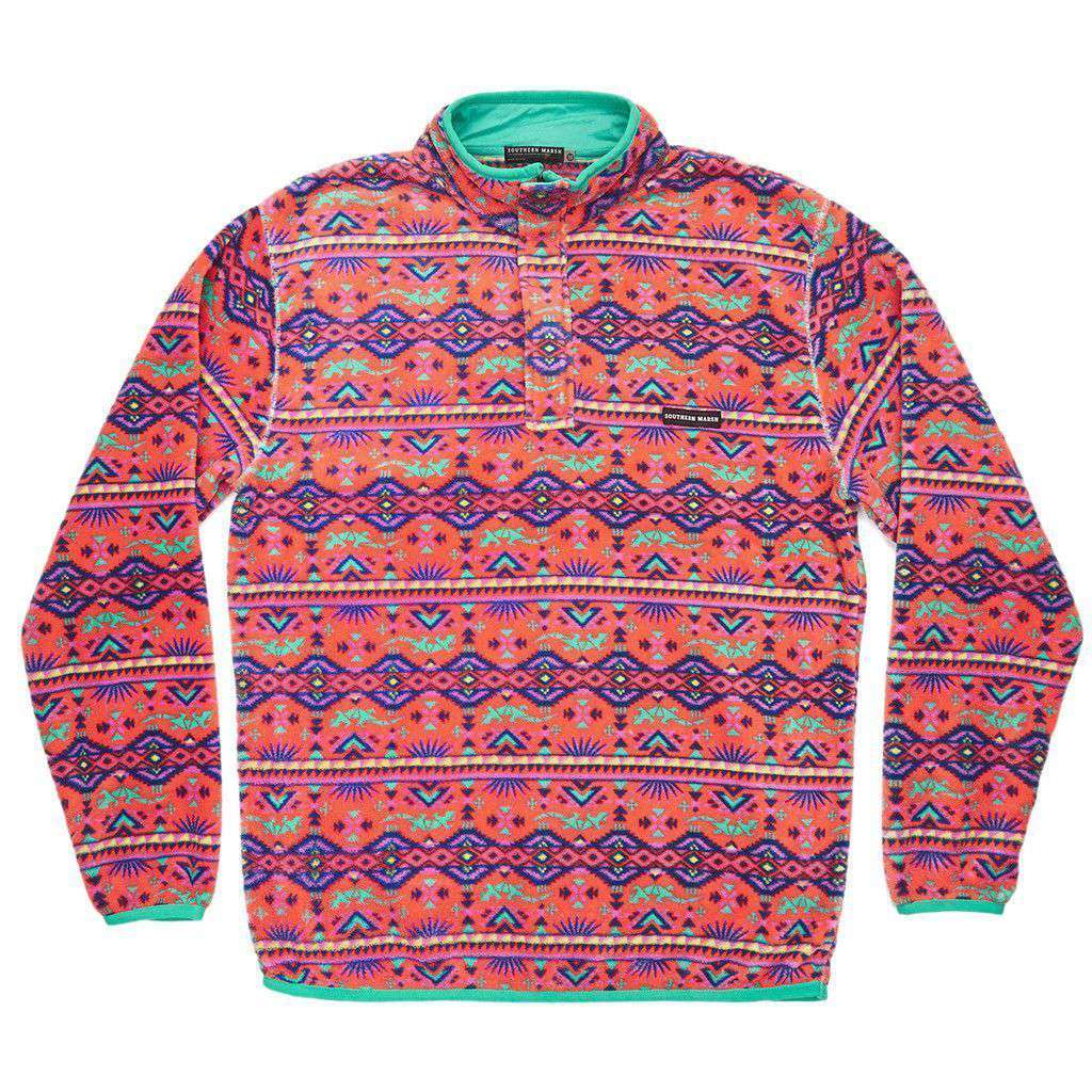 Dorado Fleece Pullover in Coral and Teal by Southern Marsh - Country Club Prep