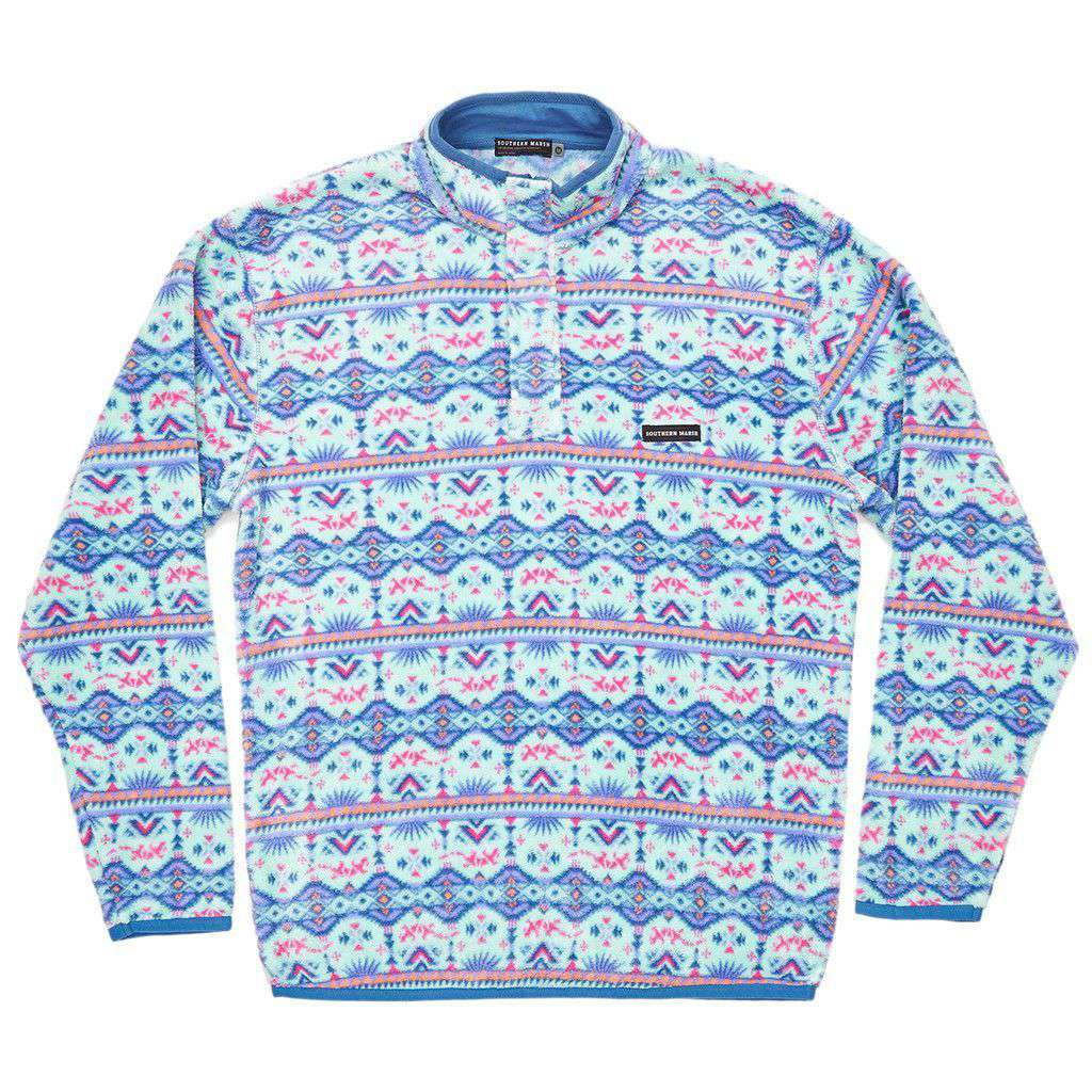 Dorado Fleece Pullover in Teal and Pink by Southern Marsh - Country Club Prep