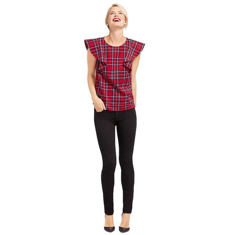 Angie Check Isabelle Ruffle Top in Red by Draper James - Country Club Prep