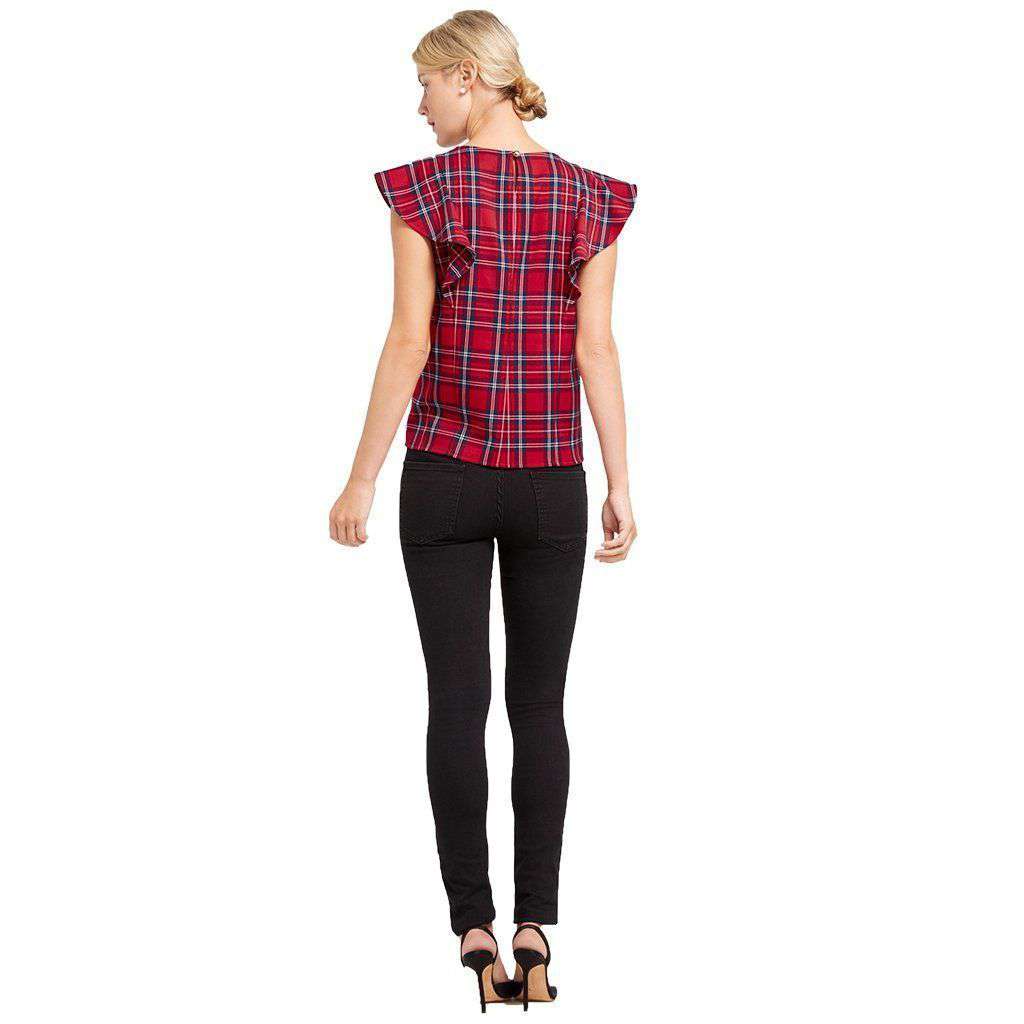 Angie Check Isabelle Ruffle Top in Red by Draper James - Country Club Prep