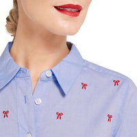 Embroidered Bow Button Down in Bermuda Blue by Draper James - Country Club Prep