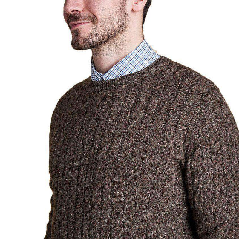 Essential Cable Crew Sweater in Olive by Barbour - Country Club Prep