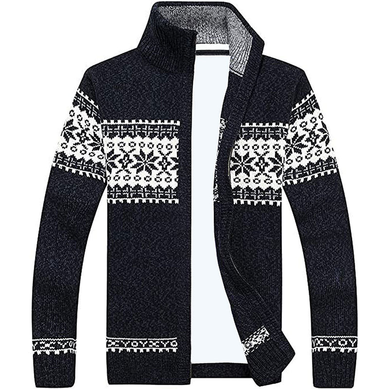 Lumi Fair Isle Full Zip Sweater in Navy - Country Club Prep