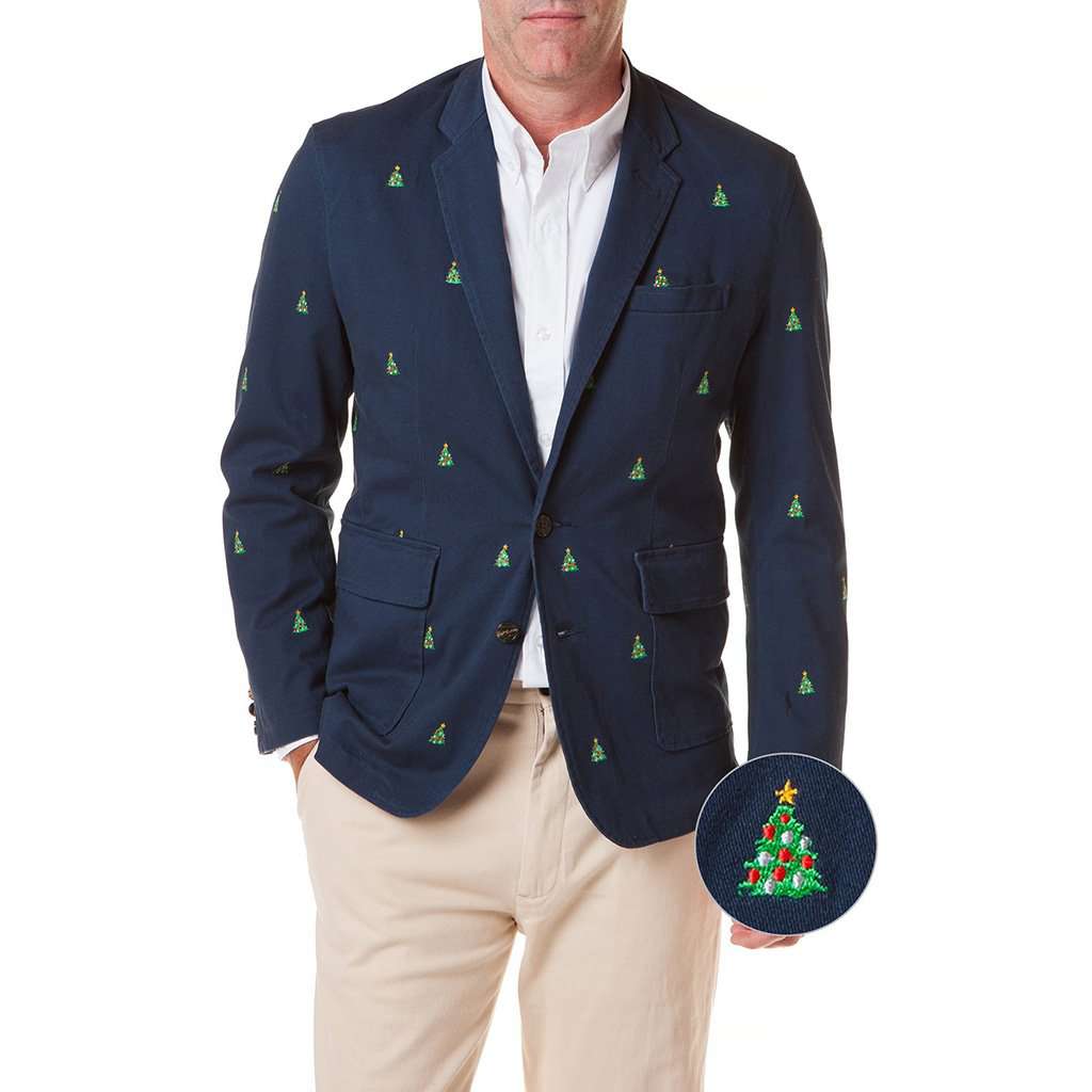 Spinnaker Blazer with Embroidered Christmas Trees by Castaway Clothing - Country Club Prep