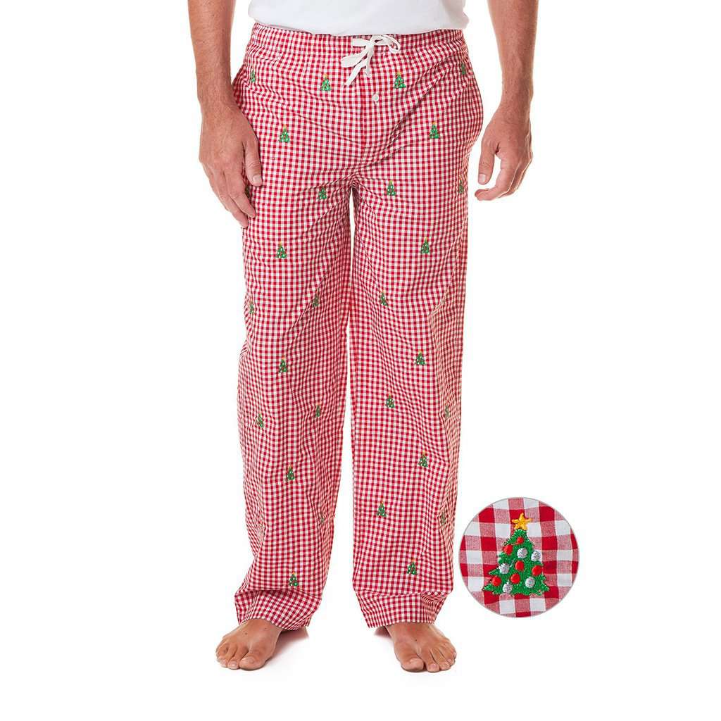 Gingham Sleeper Pant with Embroidered Christmas Tree by Castaway Clothing - Country Club Prep