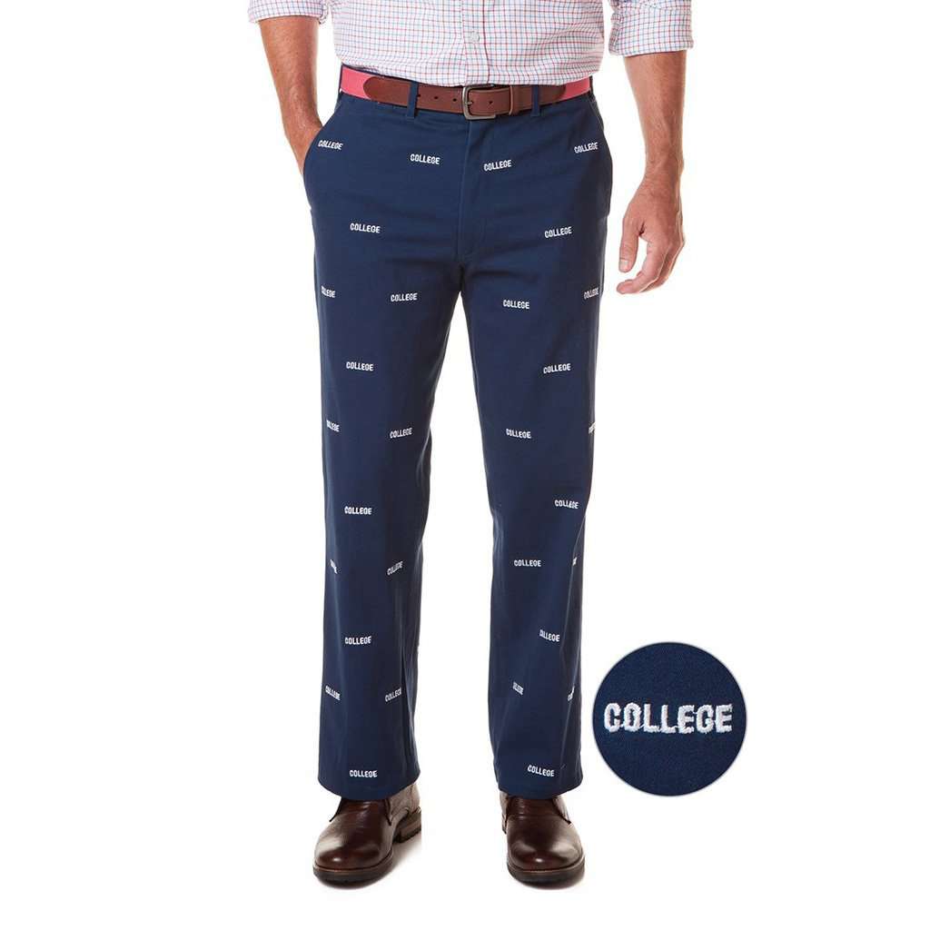 Stretch Twill Harbor Pant with Embroidered College by Castaway Clothing - Country Club Prep