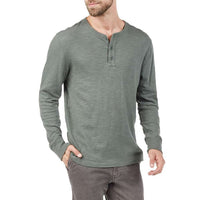 Long Sleeve Slub Cotton Henley in Moss by Faherty - Country Club Prep