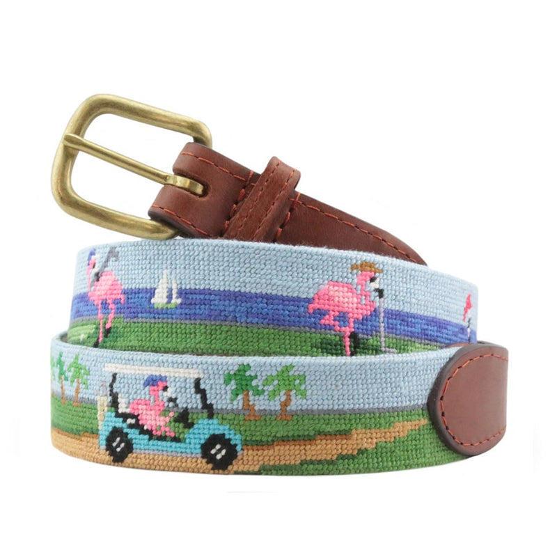 Fairway Flamingos Needlepoint Belt by Smathers & Branson - Country Club Prep