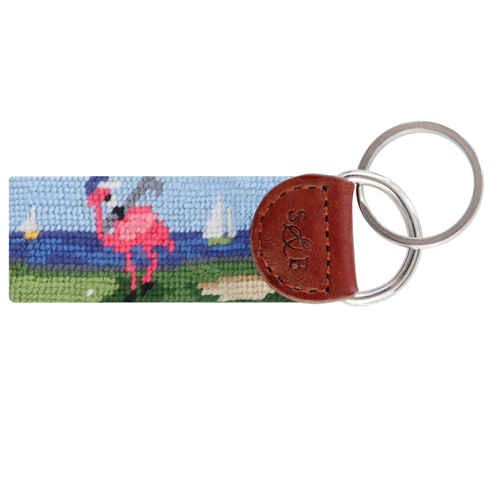 Fairway Flamingos Needlepoint Key Fob by Smathers & Branson - Country Club Prep