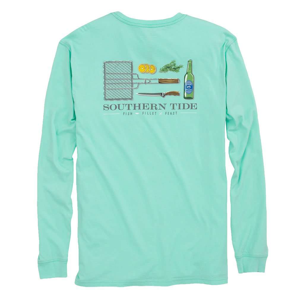 Fish, Fillet, Feast Long Sleeve T-Shirt in Offshore Green by Southern Tide - Country Club Prep
