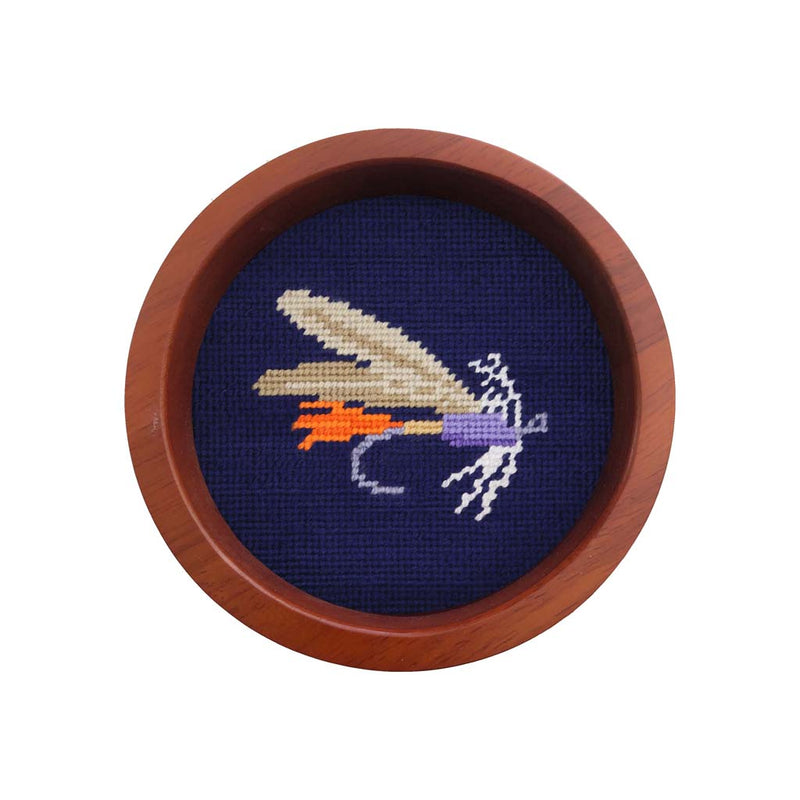 Fishing Fly Needlepoint Wine Bottle Coaster by Smathers & Branson - Country Club Prep