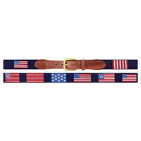 Flags of our Fathers Needlepoint Belt in Dark Navy by Smathers & Branson - Country Club Prep
