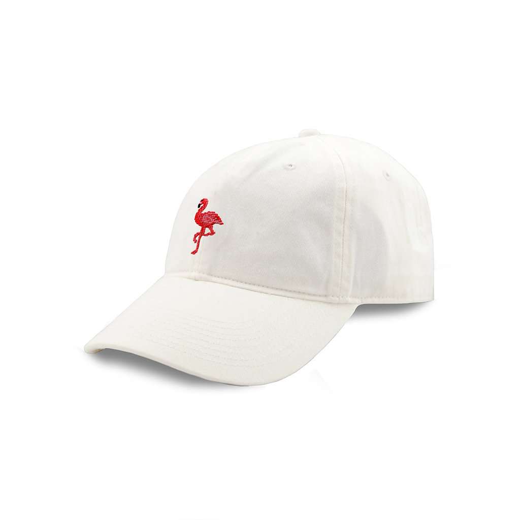 Flamingo Needlepoint Hat in White by Smathers & Branson - Country Club Prep