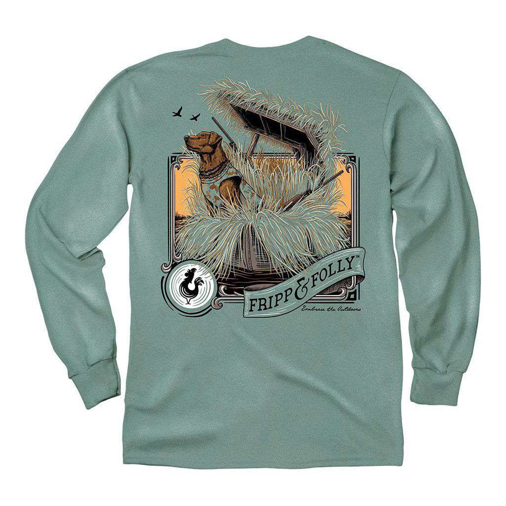 Dog in Duck Blind Long Sleeve Tee in Light Green by Fripp & Folly - Country Club Prep