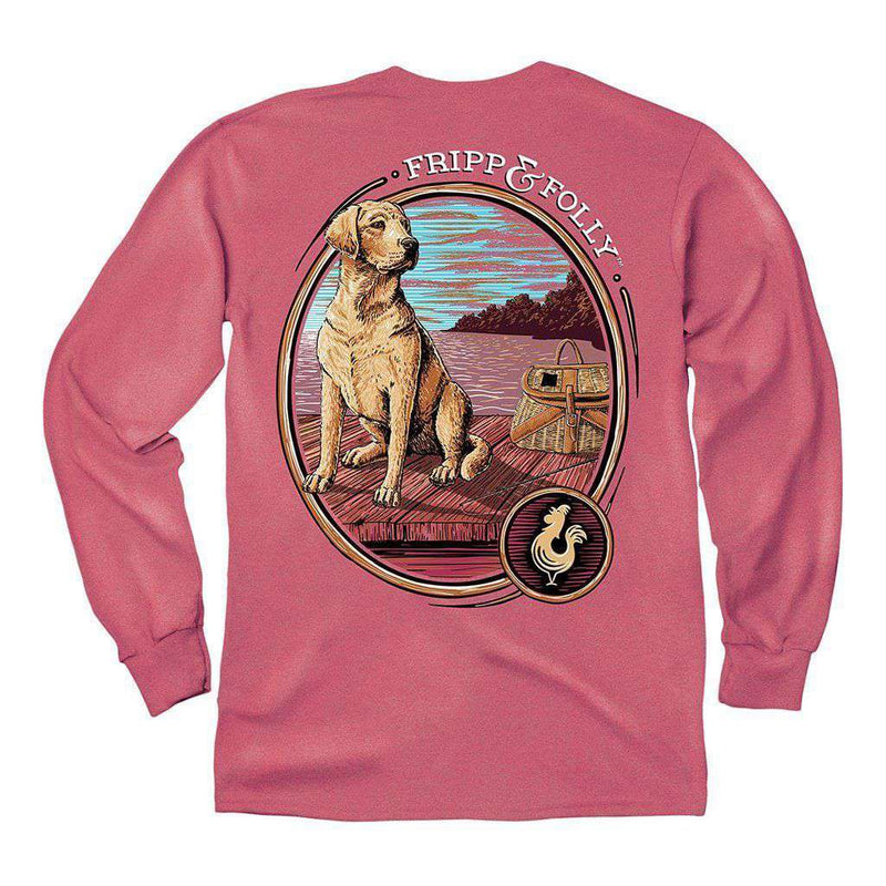 Dog on Dock Long Sleeve Tee in Crimson by Fripp & Folly - Country Club Prep