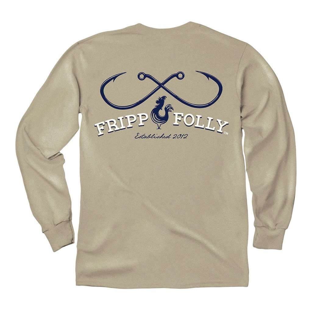 Fishing Hooks Long Sleeve Tee in Stone by Fripp & Folly - Country Club Prep