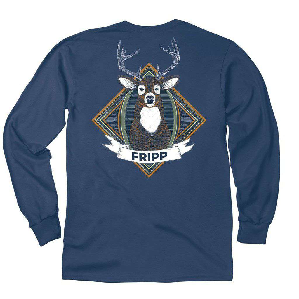 Deer Head Long Sleeve T-Shirt in Navy by Fripp Outdoors - Country Club Prep