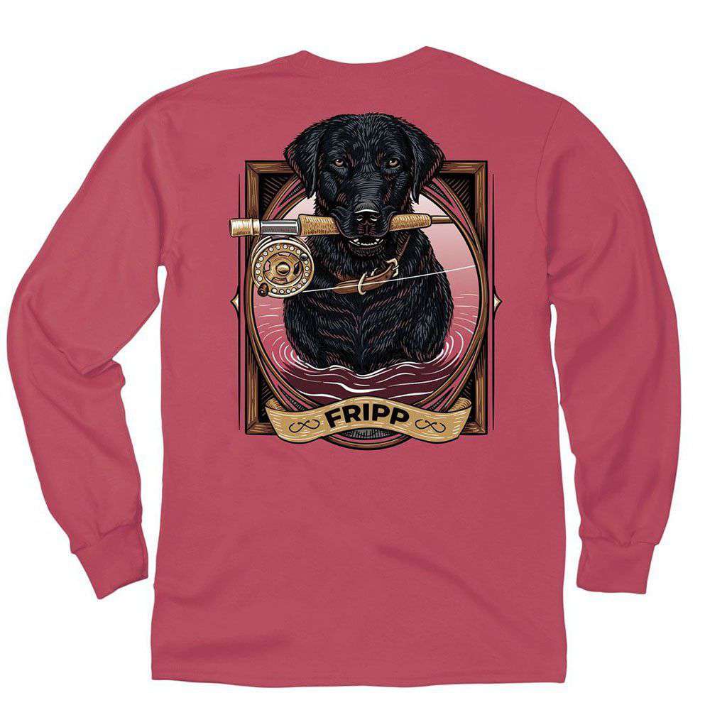 Dog Fishing Pole Long Sleeve T Shirt in Crimson by Fripp Outdoors