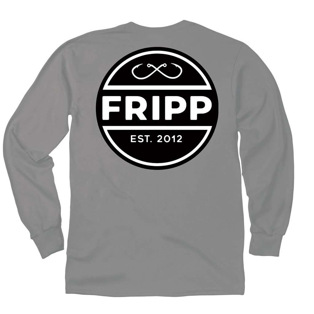 Fishing Hook Logo Long Sleeve T-Shirt in Grey by Fripp Outdoors - Country Club Prep