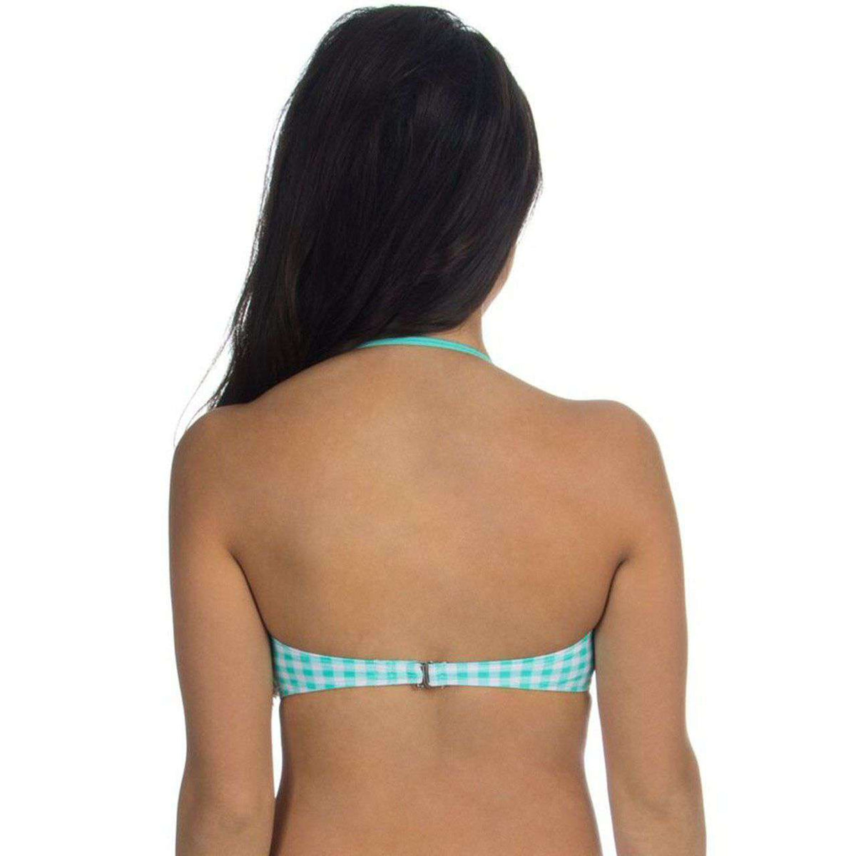 Gingham Rouched Bandeau Bikini Top in Aqua by Lauren James - Country Club Prep