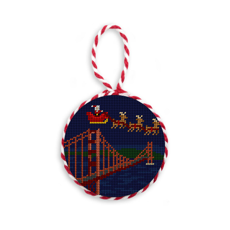 Golden Gate Bridge Santa Scene Needlepoint Ornament by Smathers & Branson - Country Club Prep